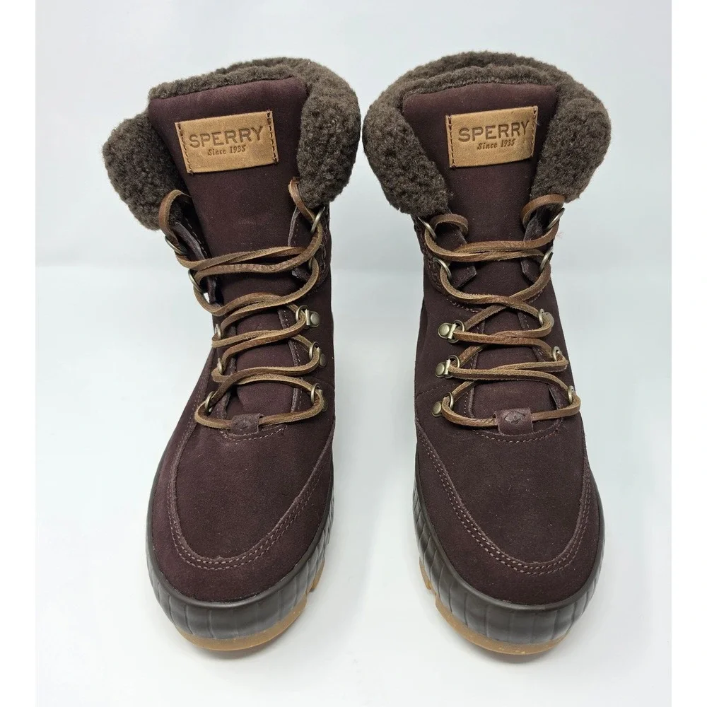Sperry Torrent Winter Brown Waterproof Boots Faux Fur Memory Foam STS87756 W9